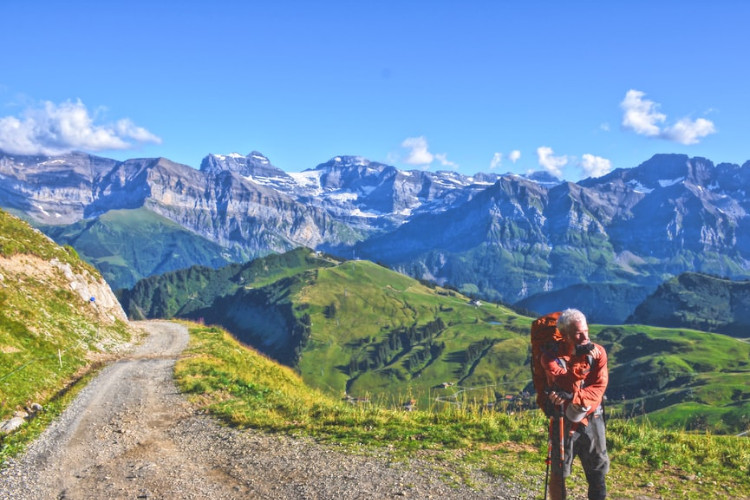 man hiking in switzerland